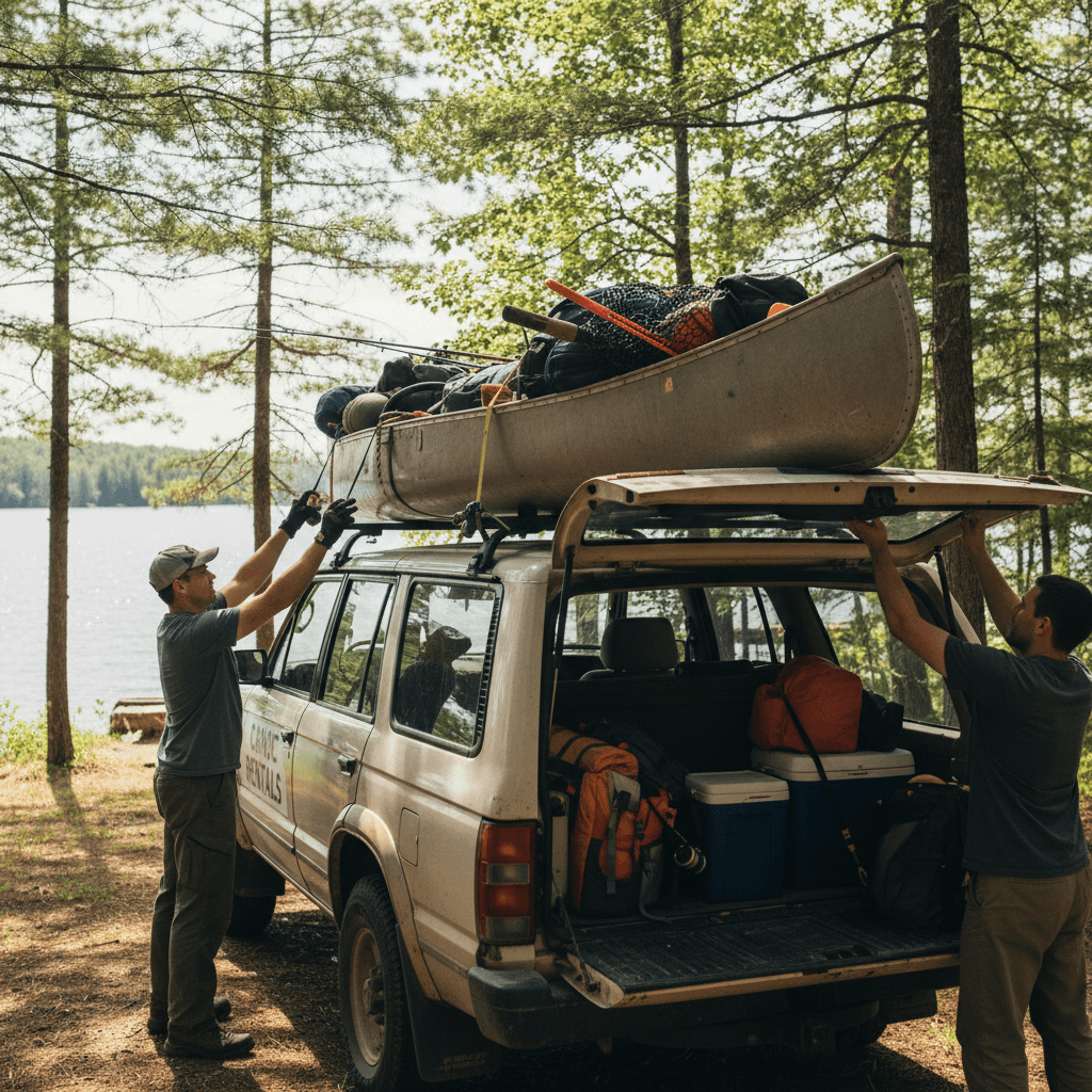 Camping and fishing supplies loaded for transport